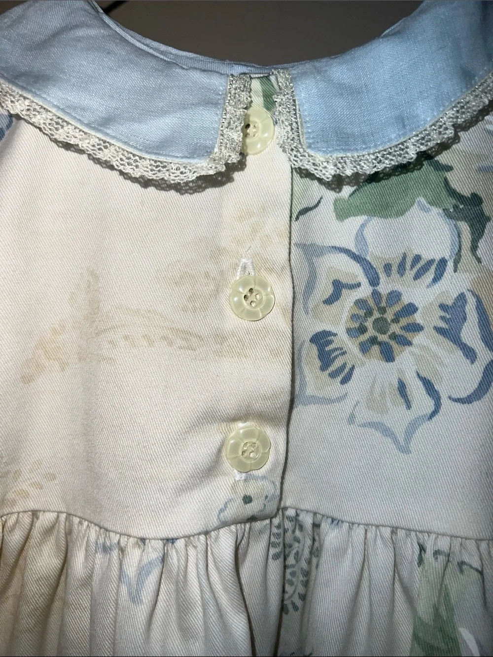 Vintage Children's Floral Peter Pan Collar Dress - Blue & Cream Size 3T​